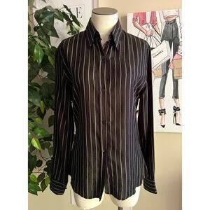 Versace Classic V2 Womens Vintage 90s Black Stripe Logo Button Down Shirt Sz 40